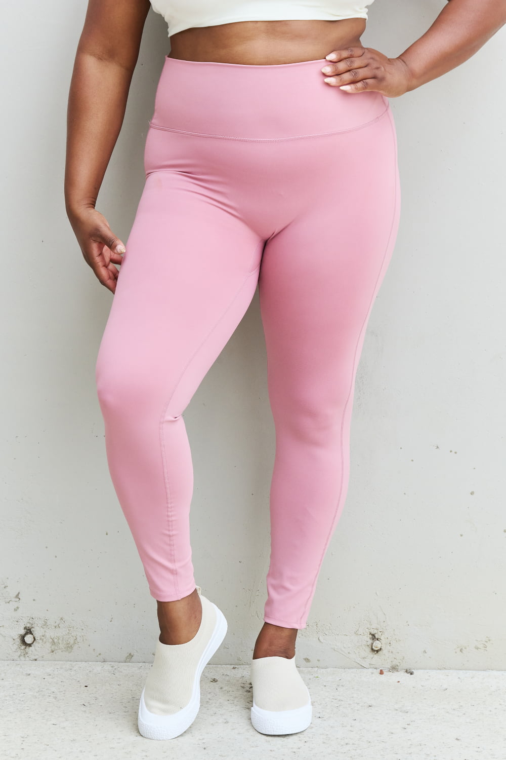 Zenana Fit For You Full Size High Waist Active Leggings in Light Rose 