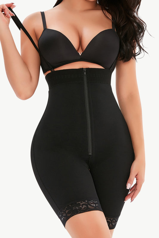 Full Size Lace Detail Zip-Up Under-Bust Shaping Bodysuit 