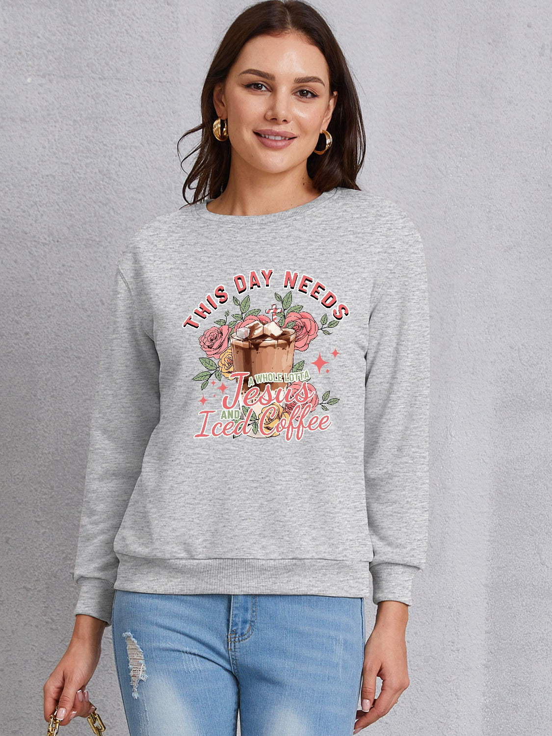 Letter Graphic Round Neck Sweatshirt 