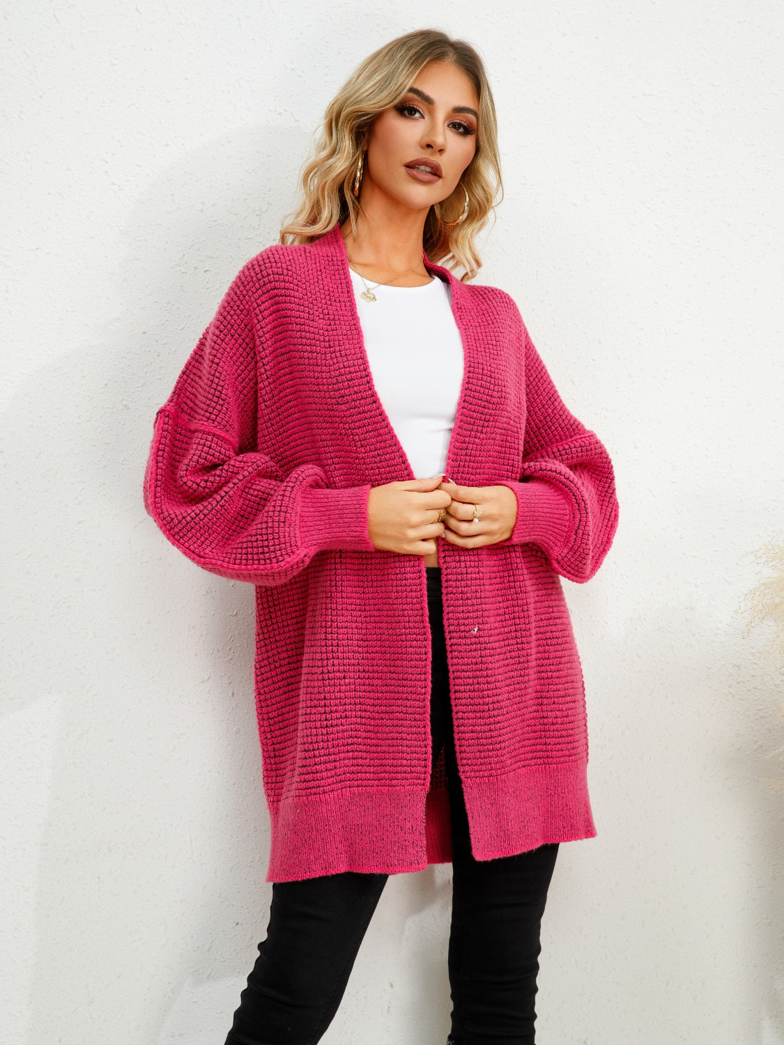 Open Front Dropped Shoulder Cardigan 