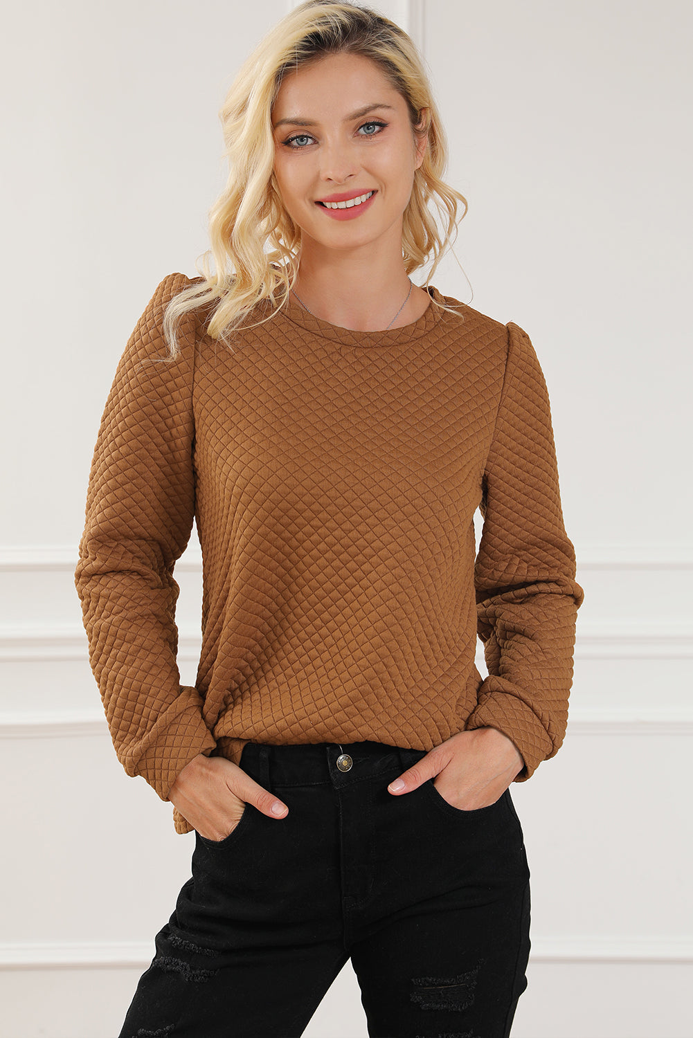 Texture Round Neck Long Sleeve Sweatshirt 