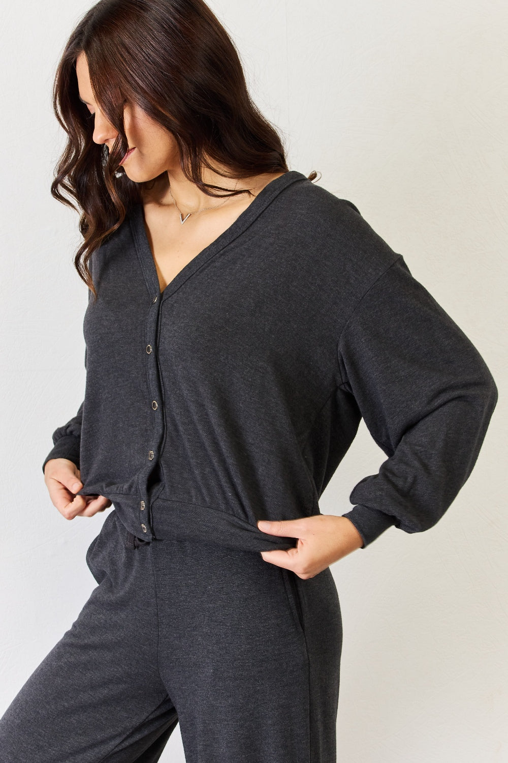 RISEN Ultra Soft  Button Up Long Sleeve Lounge Cardigan 