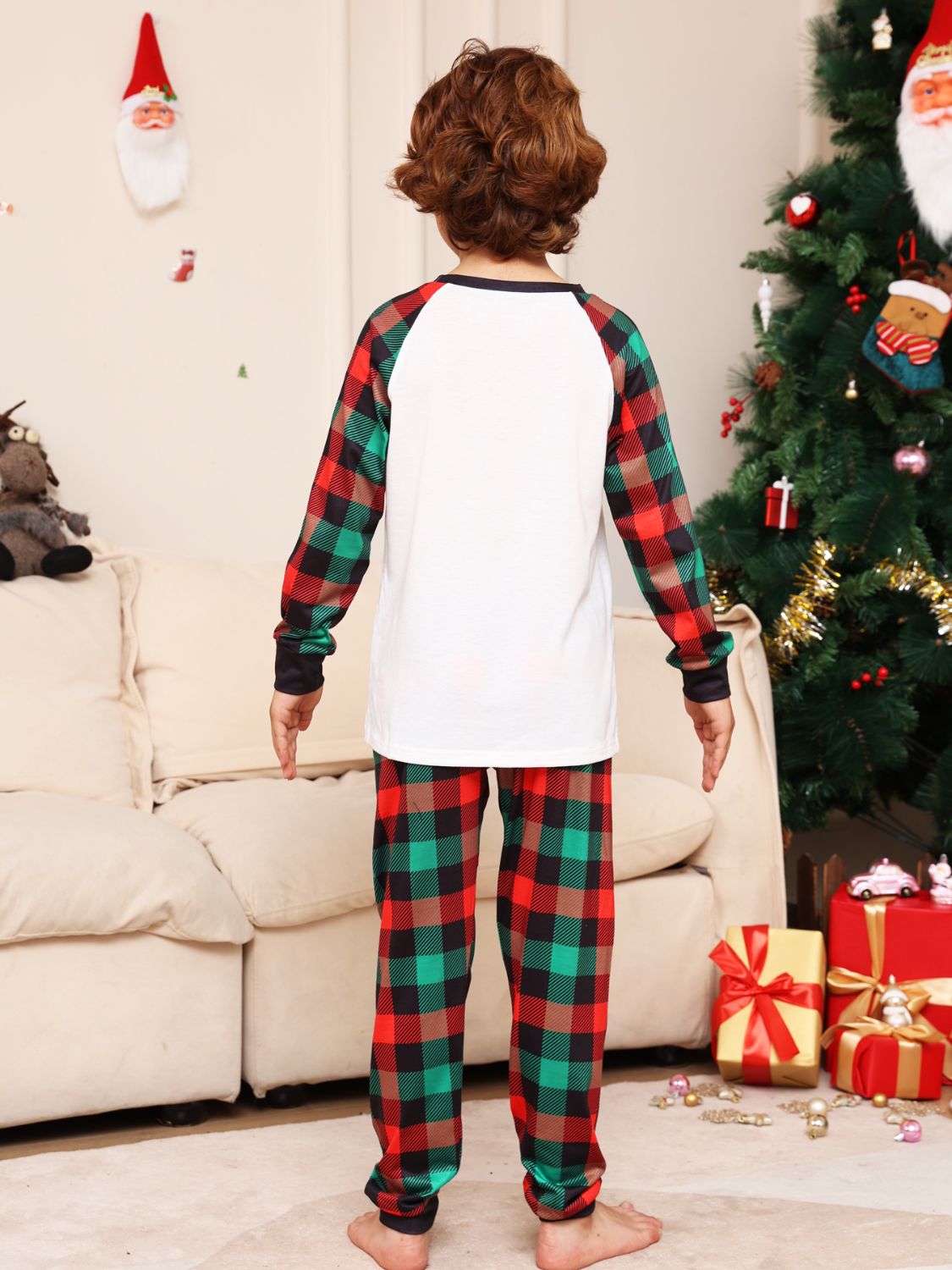 Reindeer Graphic Top and Plaid Pants Set 