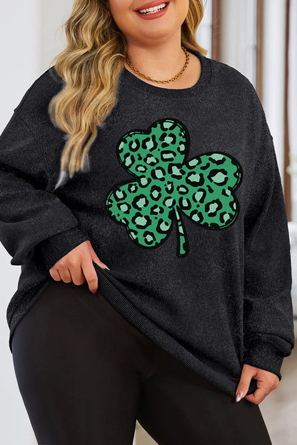 Plus Size Lucky Clover Round Neck Sweatshirt 