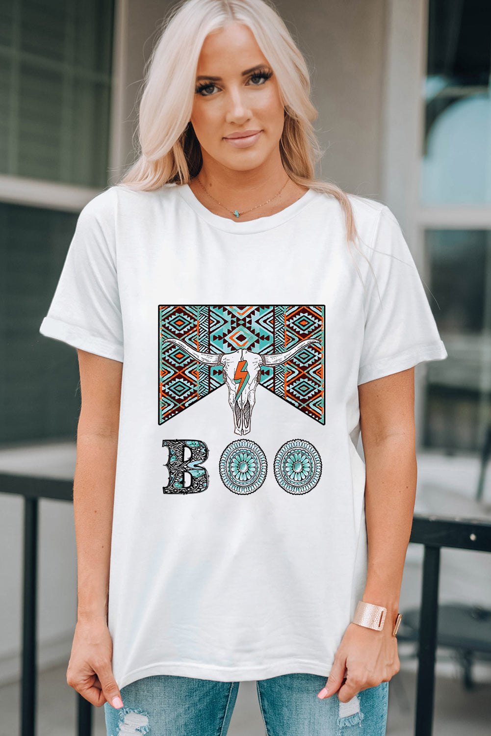 BOO Bull Graphic Short Sleeve T-Shirt - Babbazon Women's Tops