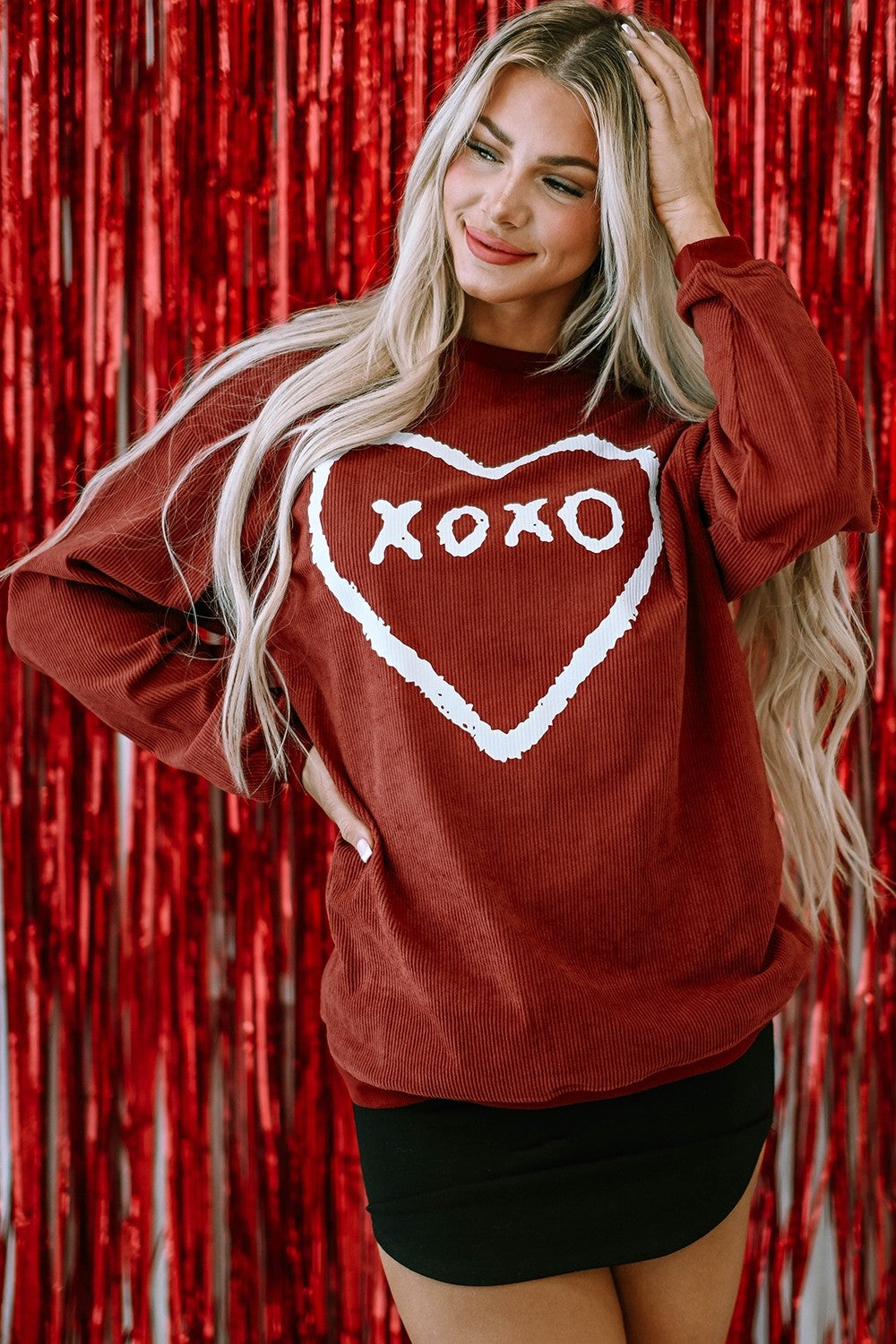 Heart Letter Graphic Round Neck Sweatshirt 