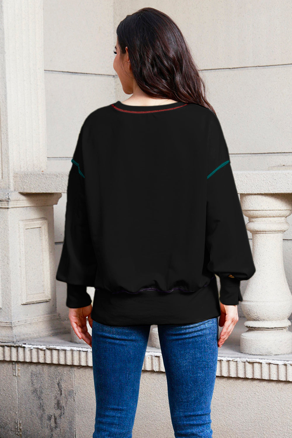 Sequin Nutcracker Round Neck Slit Sweatshirt 