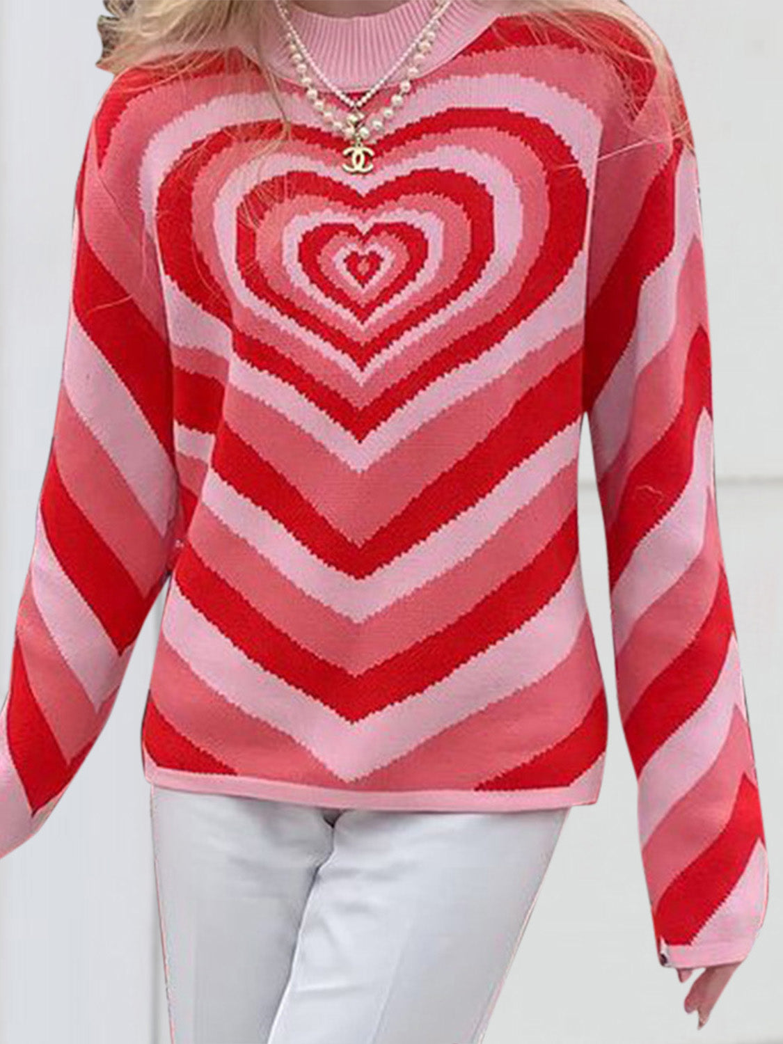 Heart Mock Neck Long Sleeve Sweater 