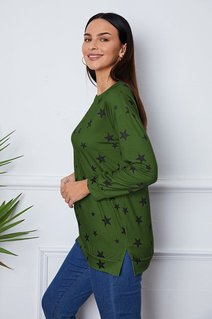 Star Print Round Neck Dropped Shoulder Sweatshirt 