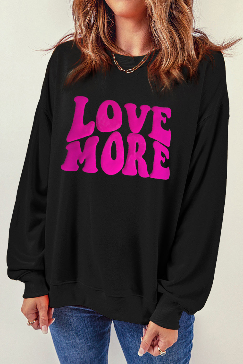 LOVE MORE Round Neck Sweatshirt - Babbazon sweatshirt