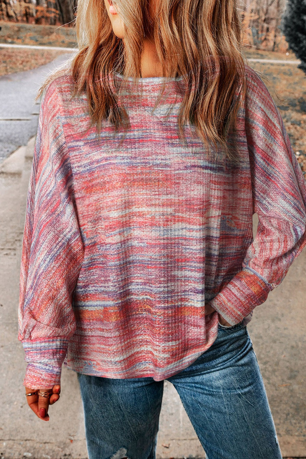 Heathered Round Neck Long Sleeve T-Shirt 