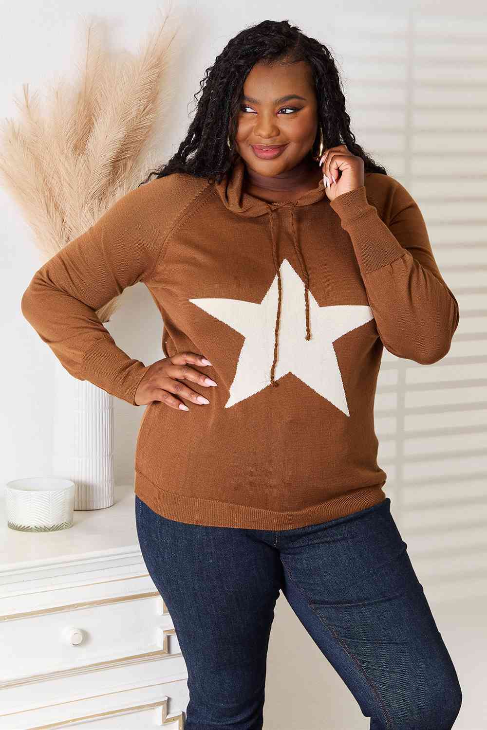 Heimish Full Size Star Graphic Hooded Sweater 