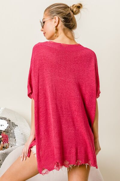 BiBi Distressed Hem V-Neck Slit Sweater 