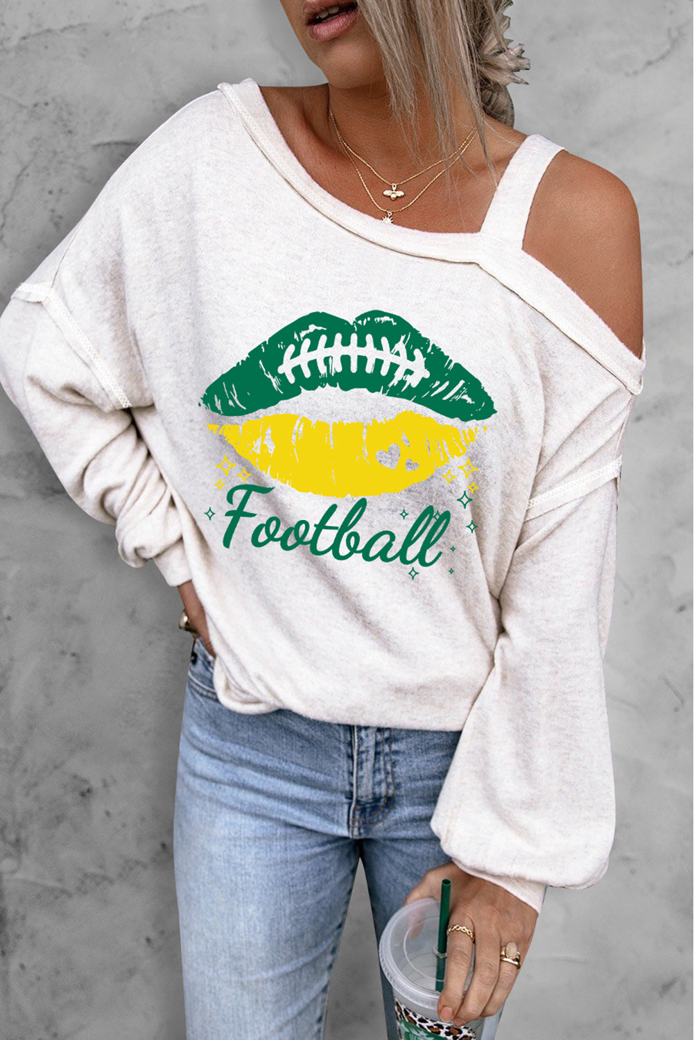 FOOTBALL Asymmetrical Neck Long Sleeve Top 