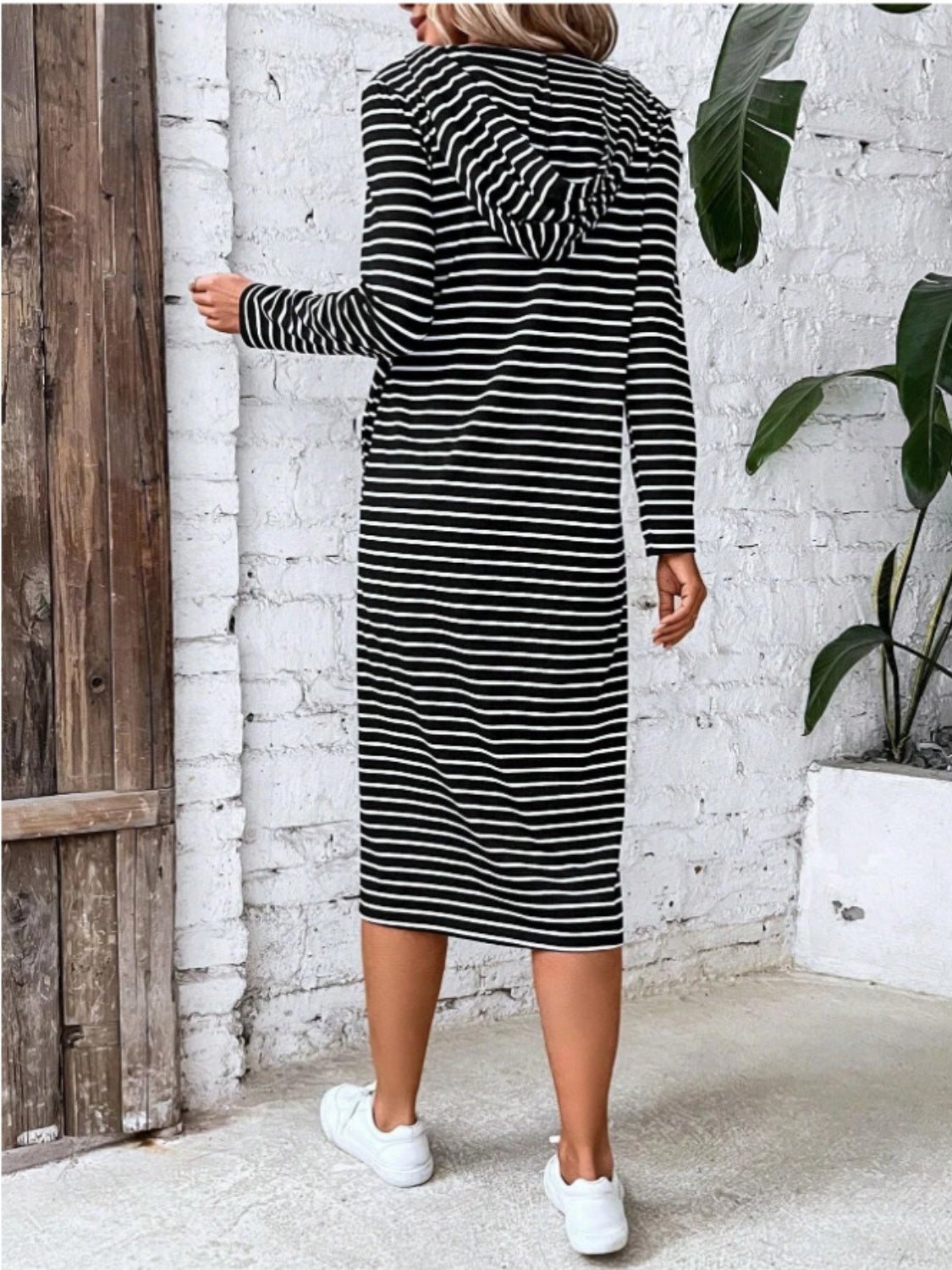 Striped Zip Front Hooded Dress 