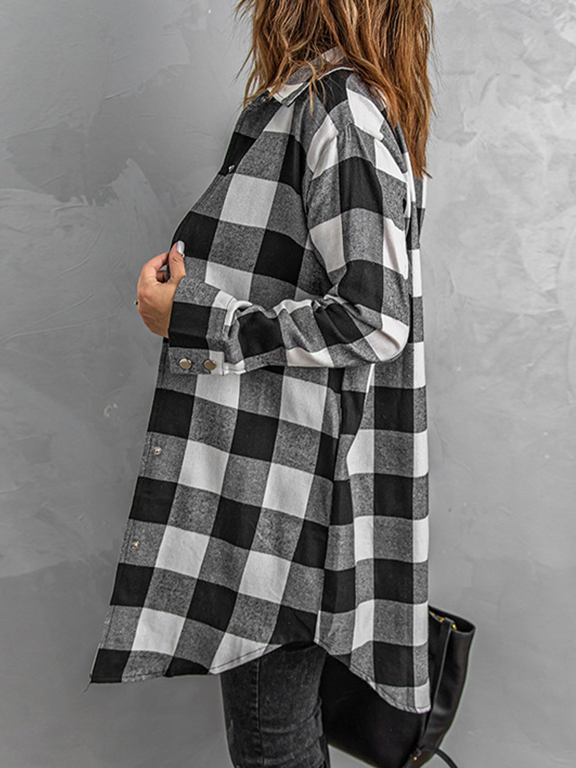 Plaid Snap Down Long Sleeve Jacket 