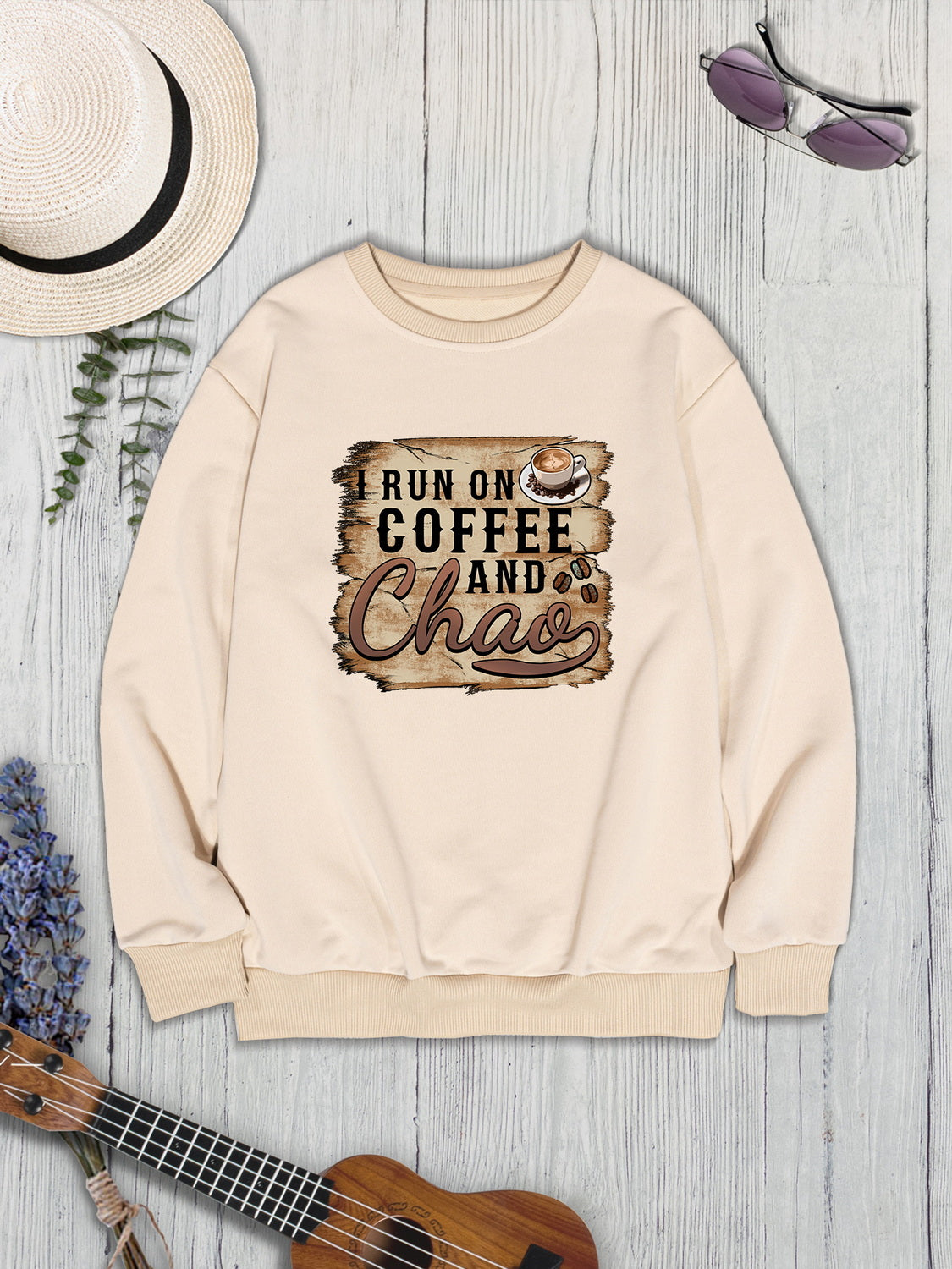 Letter Graphic Round Neck Sweatshirt 