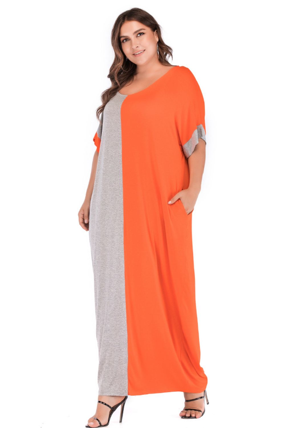 Plus Size Color Block Tee Dress with Pockets 