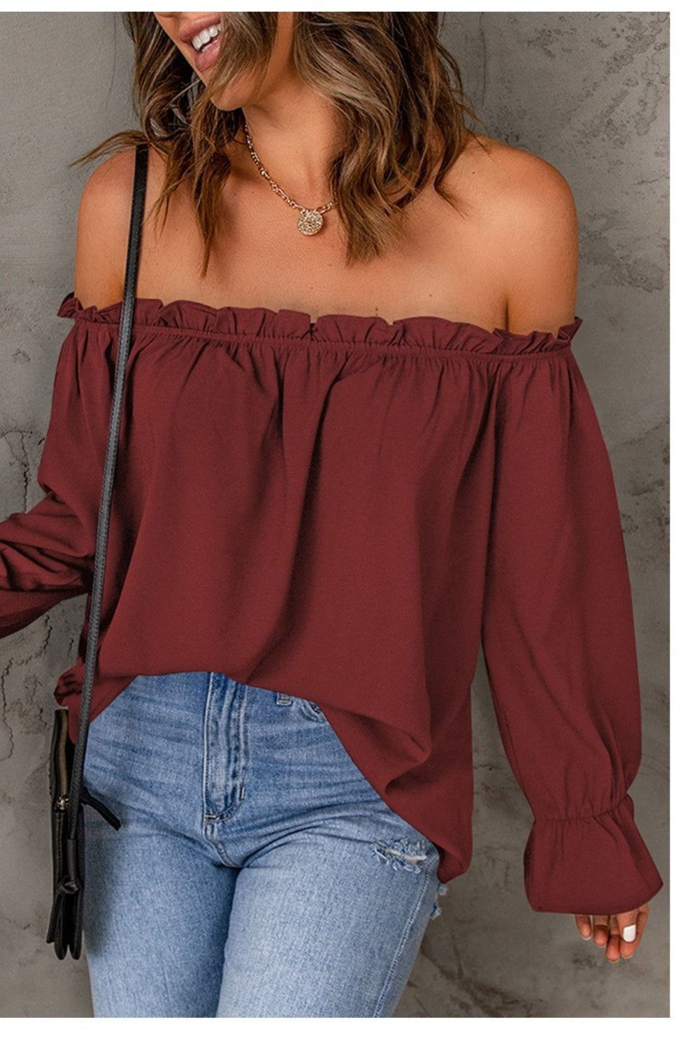 Frill Off-Shoulder Flounce Sleeve Blouse 