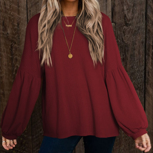 Round Neck Long Sleeve Ruched Blouse 