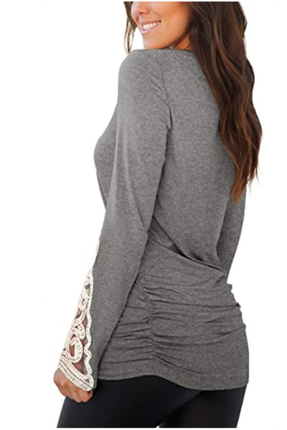 Lace Detail Long Sleeve Round Neck T-Shirt 