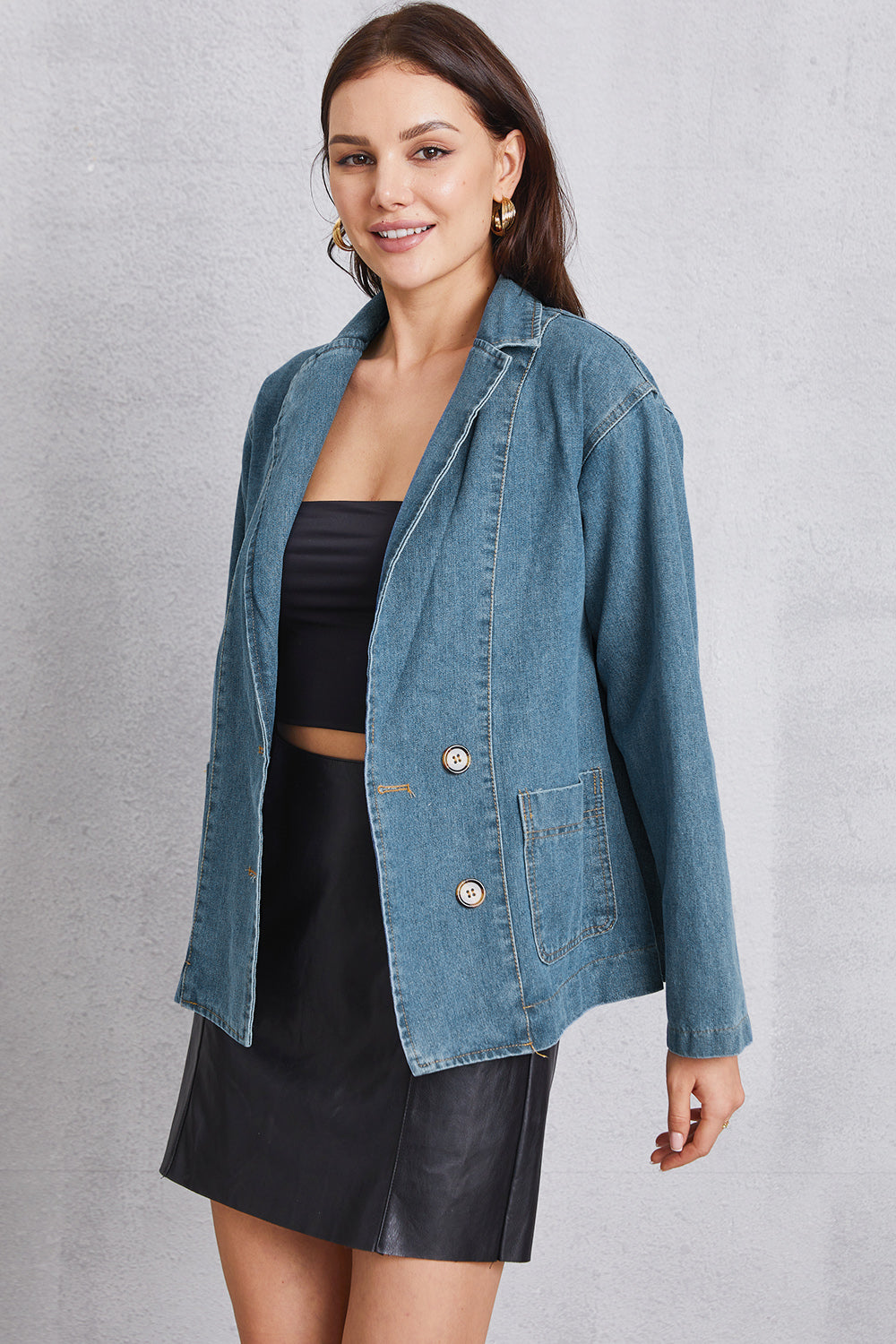 Pocketed Button Up Denim Jacket 