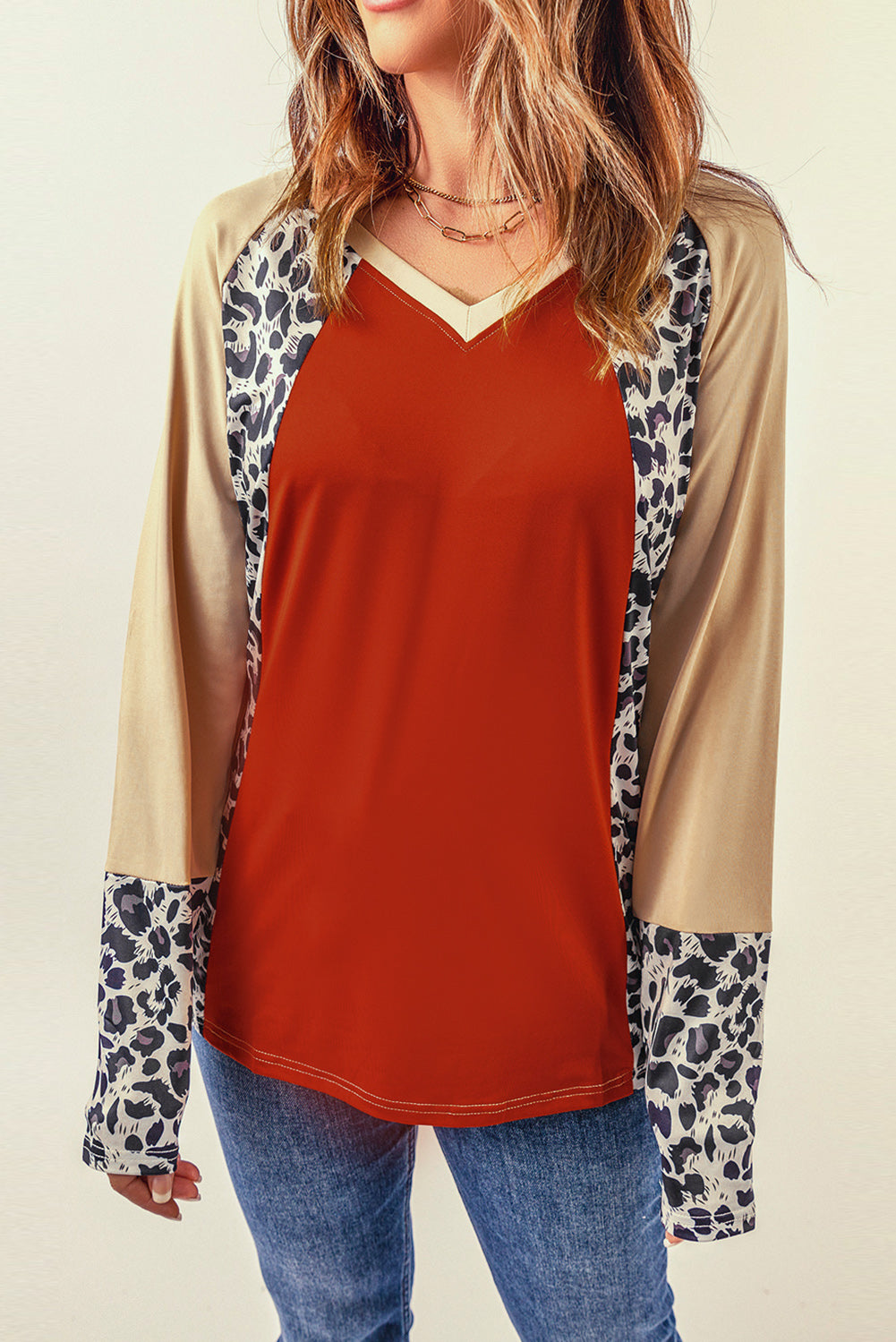 Leopard Round Neck Long Sleeve T-Shirt 