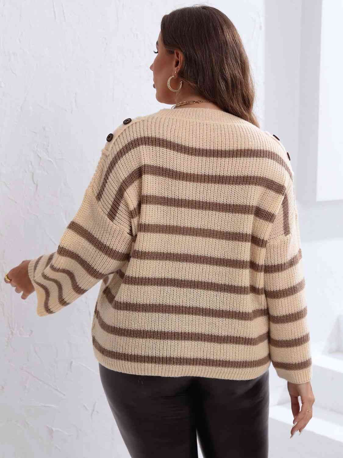 Plus Size Striped Dropped Shoulder Sweater 