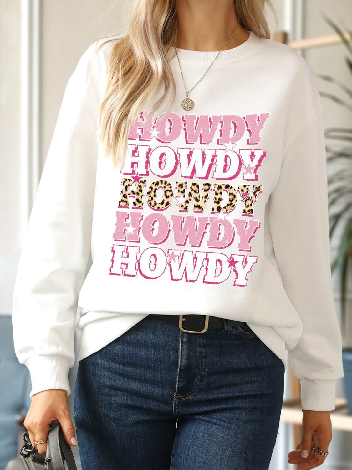 HOWDY Round Neck Dropped Shoulder Sweatshirt 