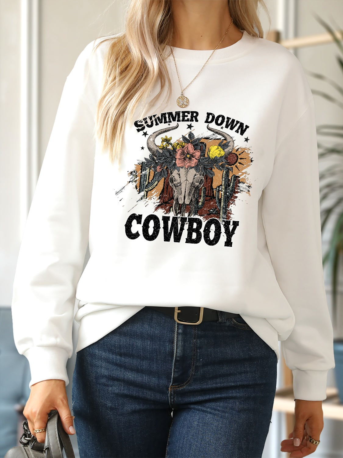 SUMMER DOWN COWBOY Round Neck Sweatshirt 