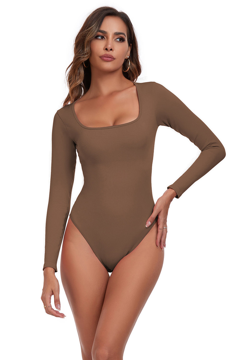 Square Neck Long Sleeve Active Bodysuit 