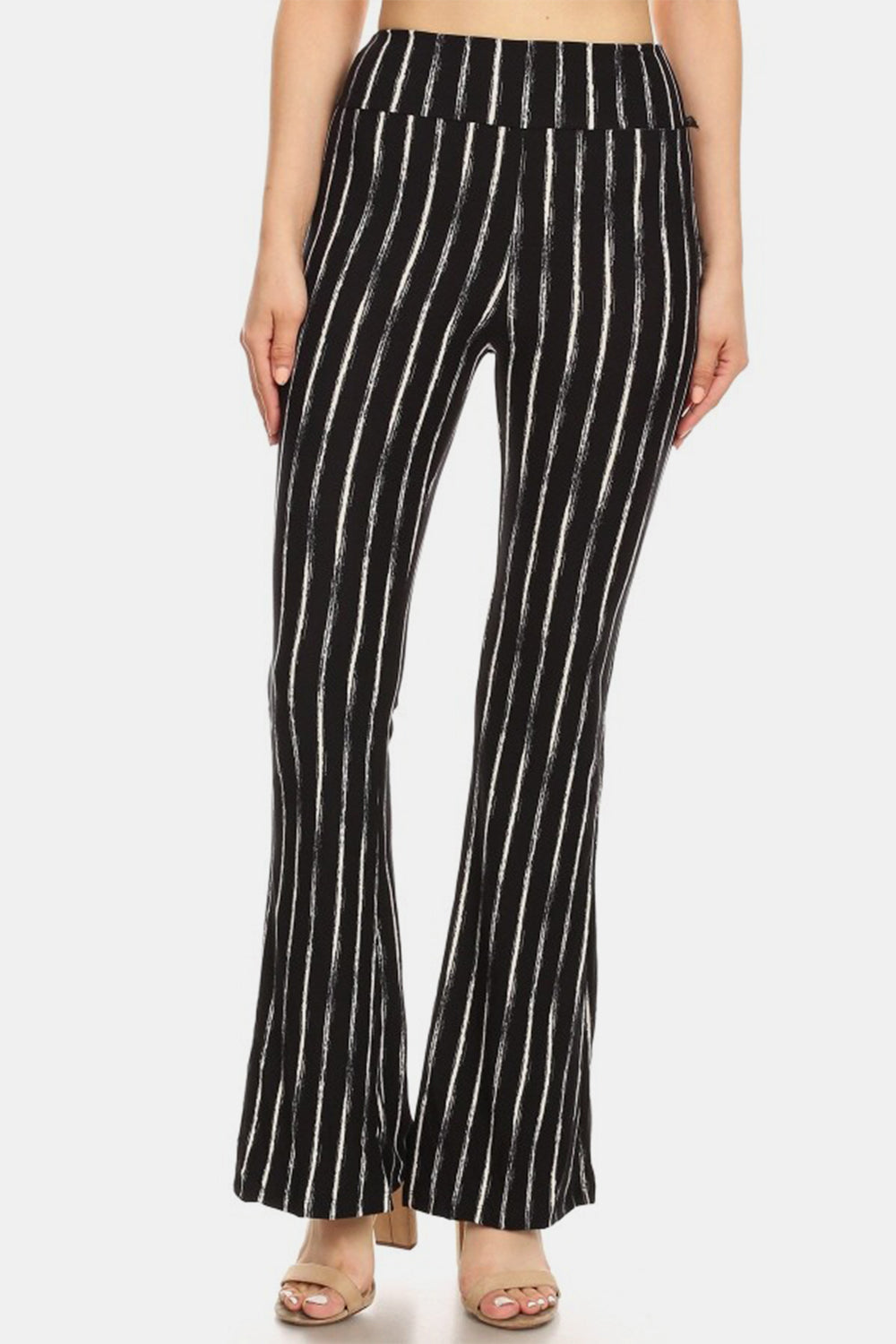 Leggings Depot Striped High Waist Flare Pants - Babbazon