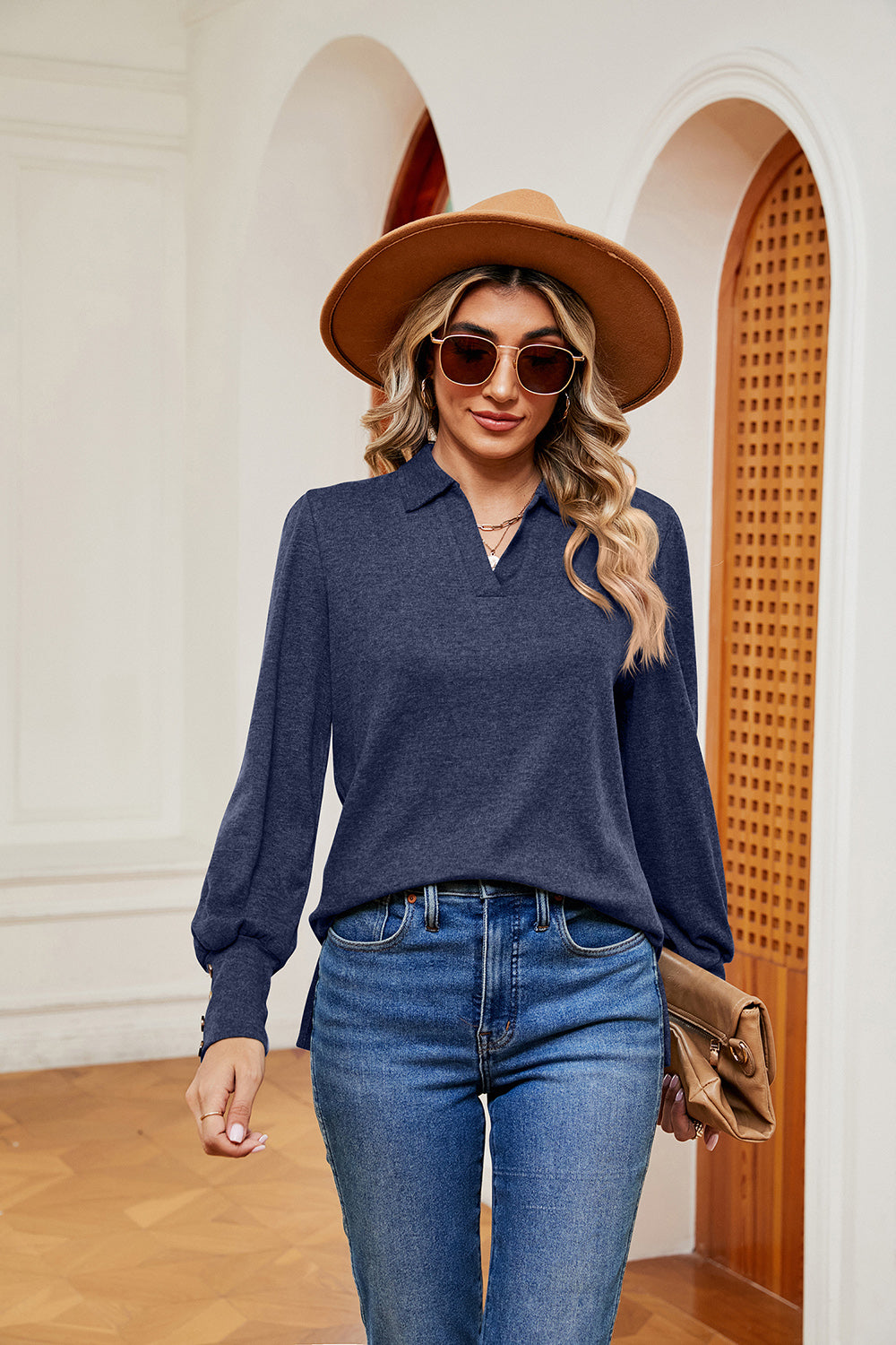 Johnny Collar Long Sleeve Top 