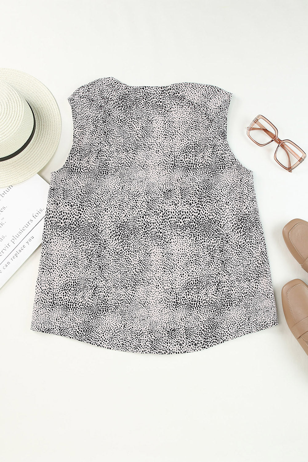 Knot Detail Printed V-Neck Tank 