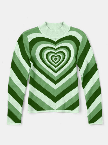 Heart Mock Neck Long Sleeve Sweater 