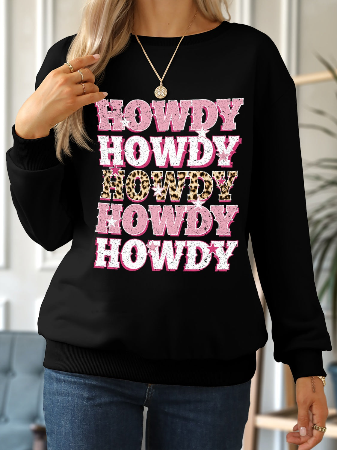 HOWDY Round Neck Dropped Shoulder Sweatshirt 