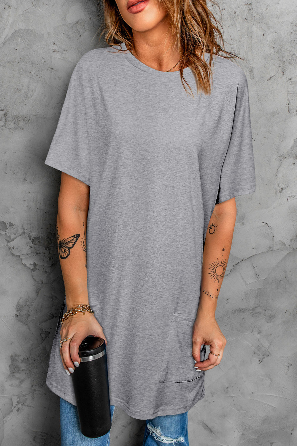 Round Neck Short Sleeve Tunic Tee 