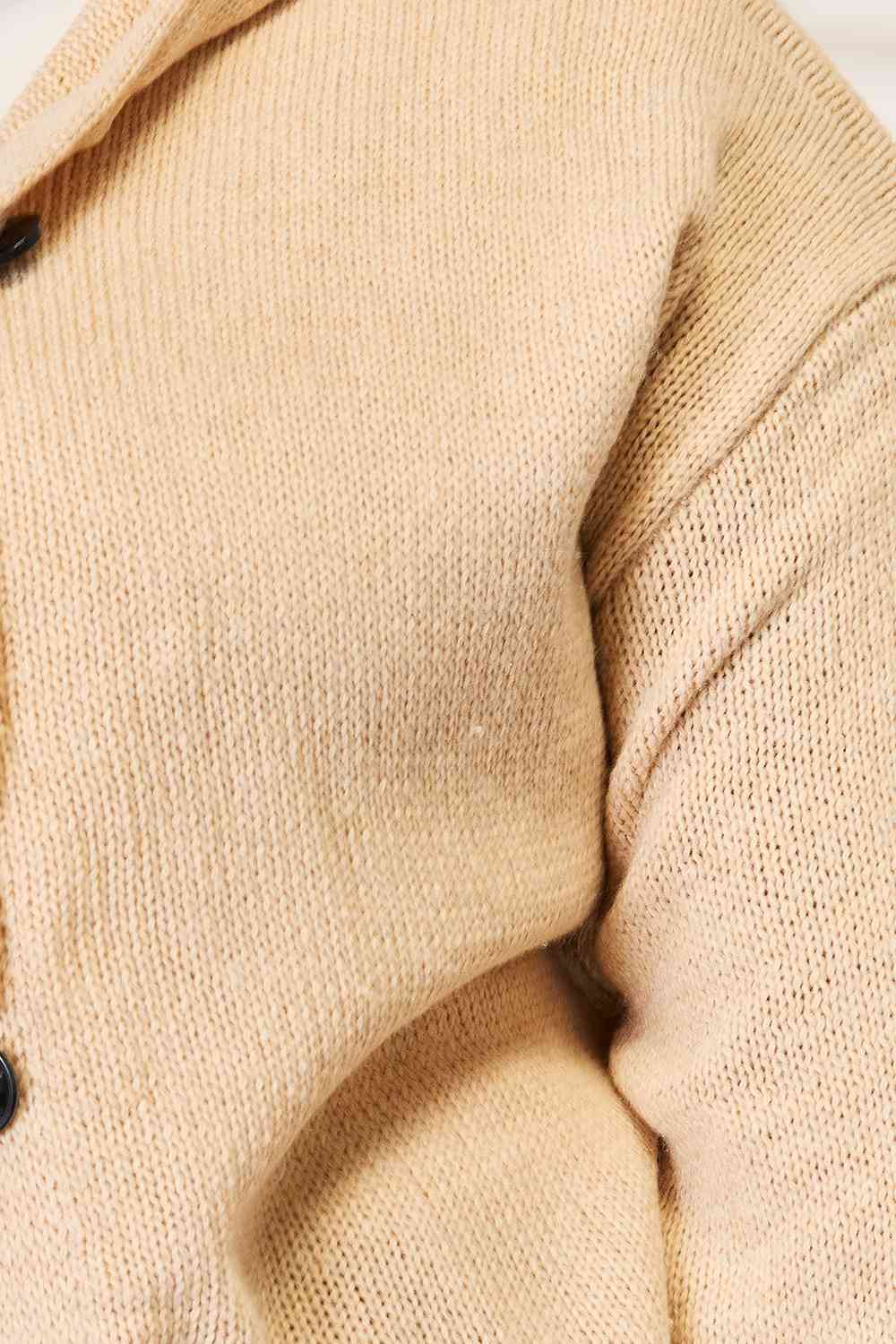 Woven Right Button-Down Long Sleeve Hooded Sweater 