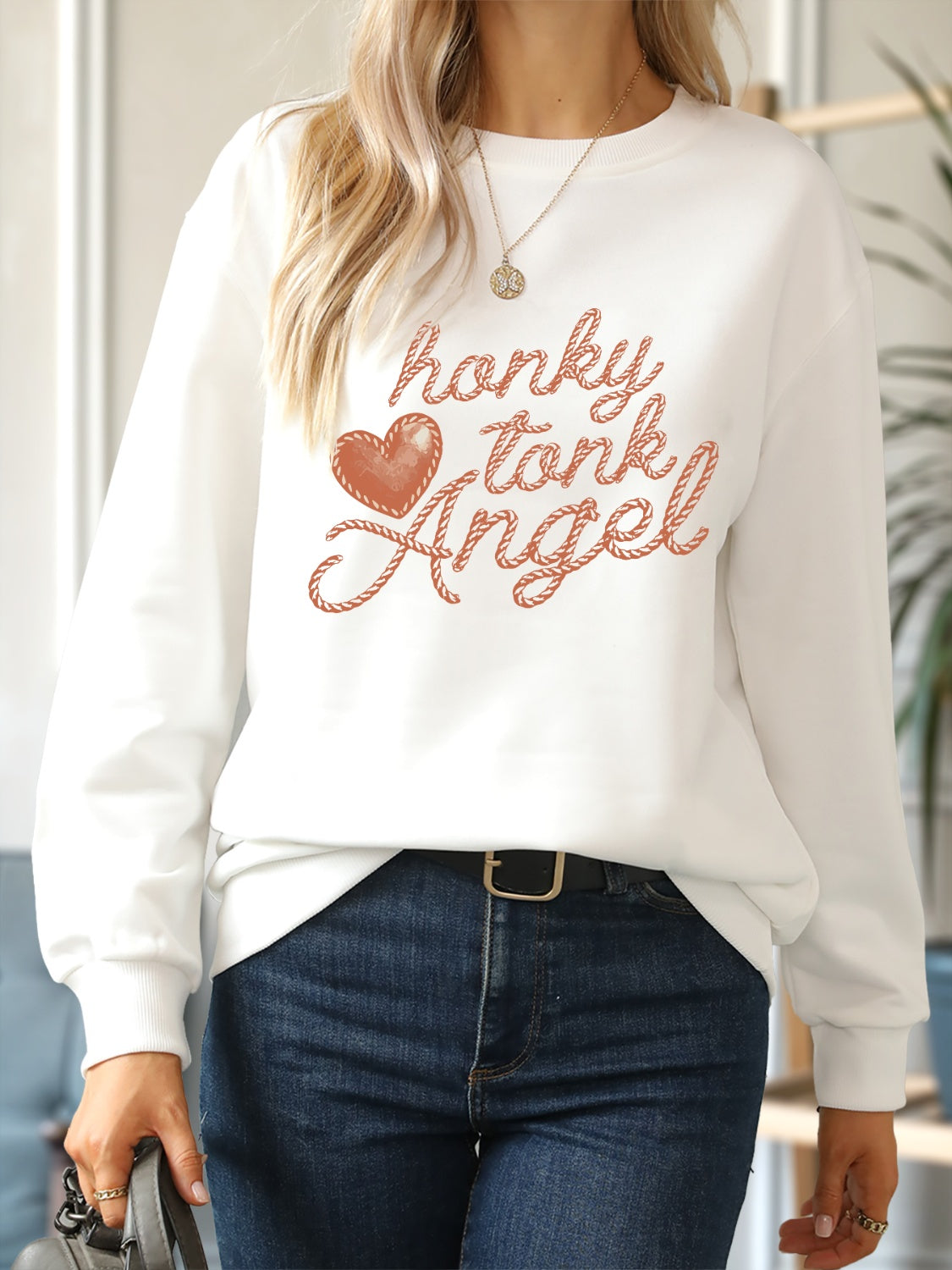 HONKY TONK ANGEL Round Neck Dropped Shoulder Sweatshirt 