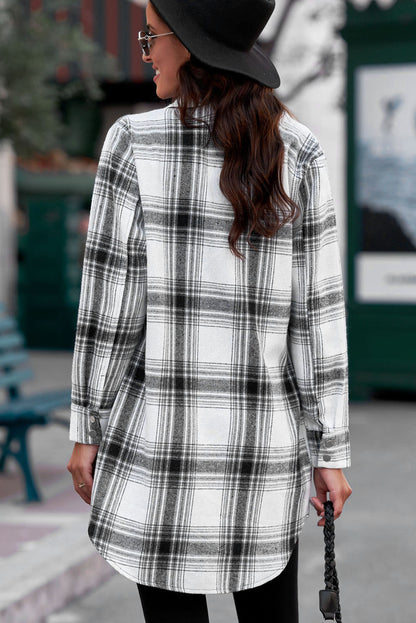 Plaid Button-Up Longline Shirt Jacket 