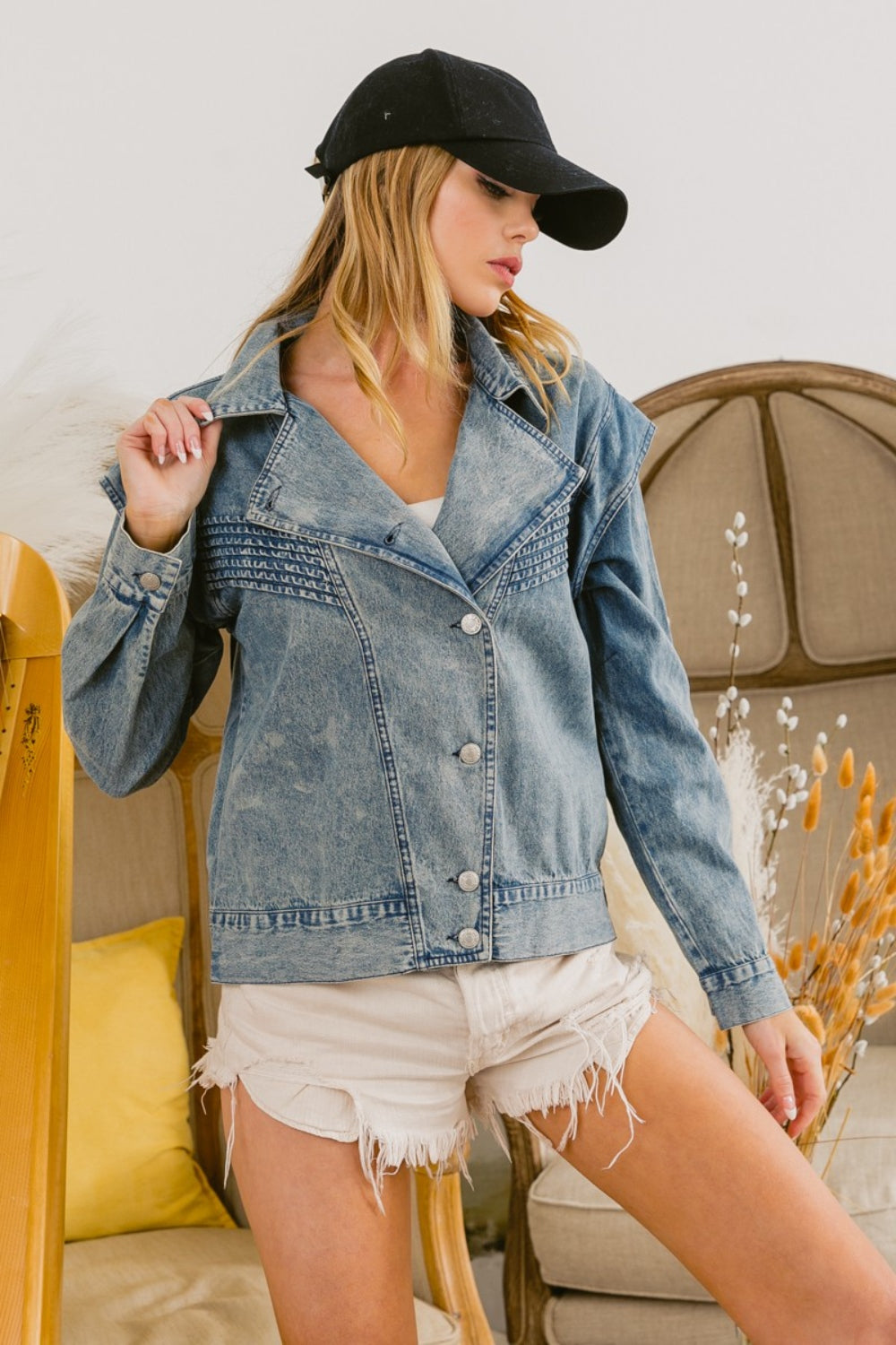 BiBi Button Up Long Sleeve Denim Jacket 