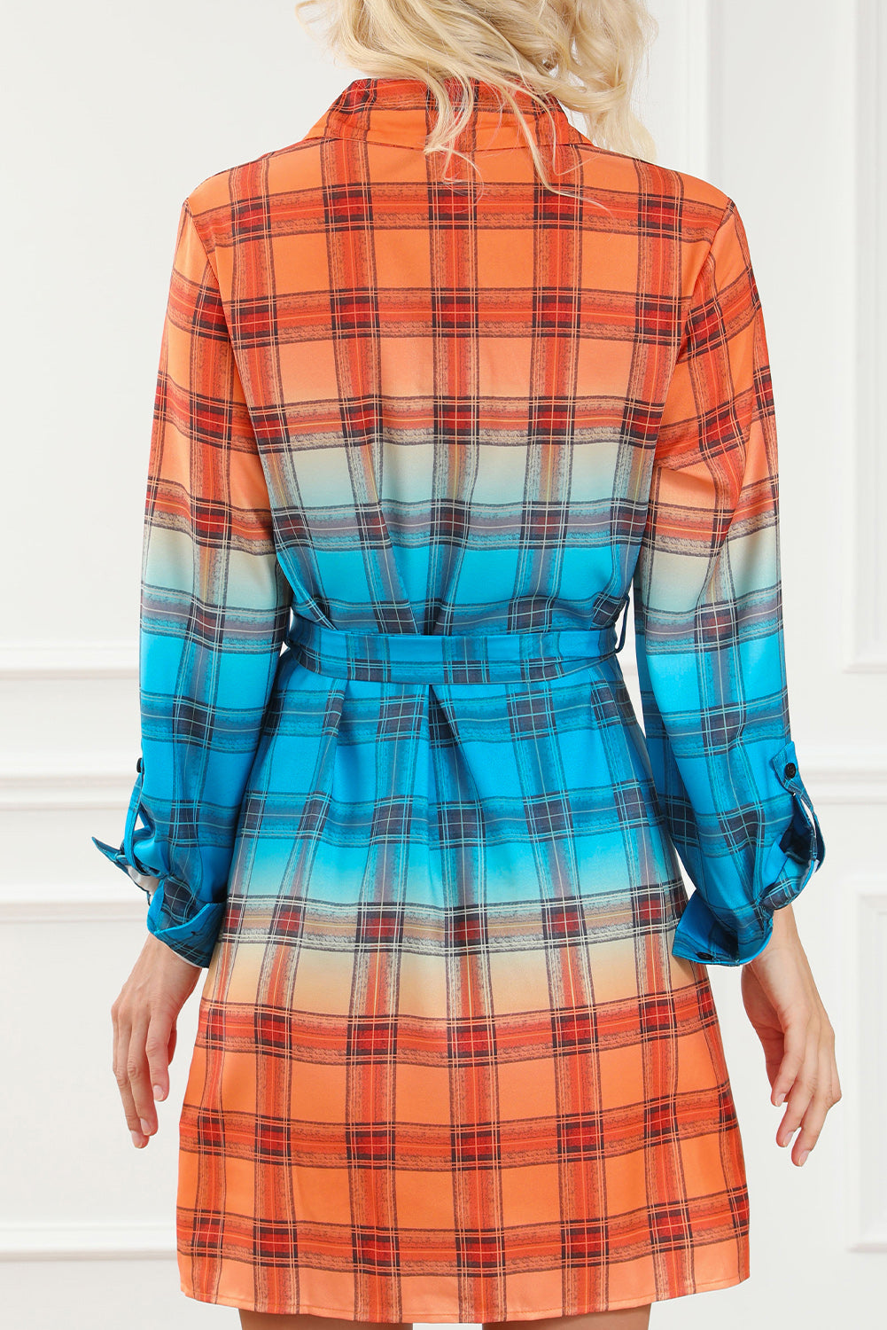 Plaid Button Up Tie-Waist Dress 