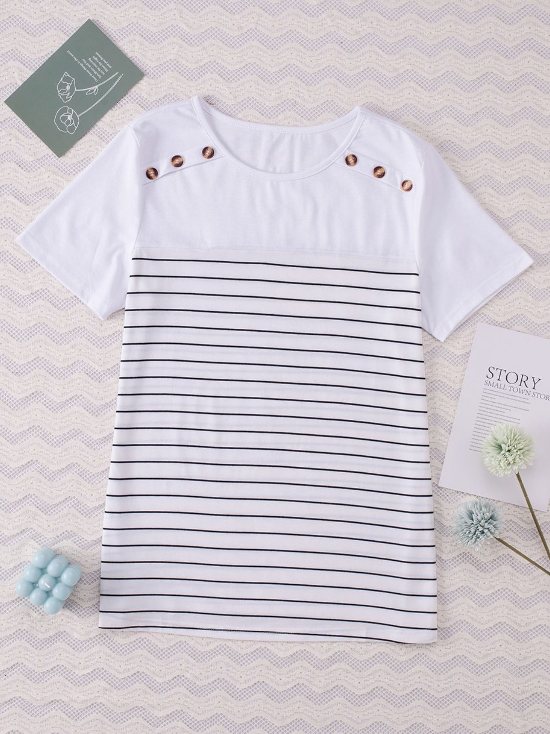 Striped Round Neck Short Sleeve T-Shirt 