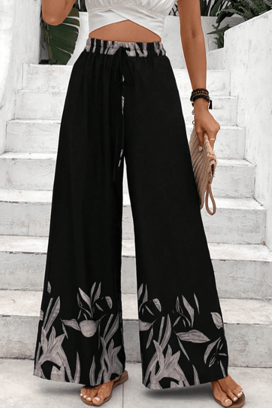 Drawstring High Waist Relax Fit Long Pants 