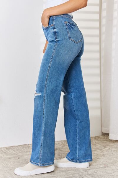 Judy Blue Full Size High Waist Distressed Straight-Leg Jeans 