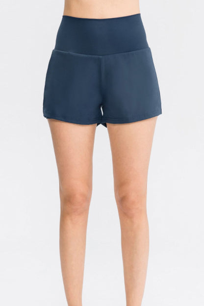 Wide Waistband Sports Shorts with Pockets 