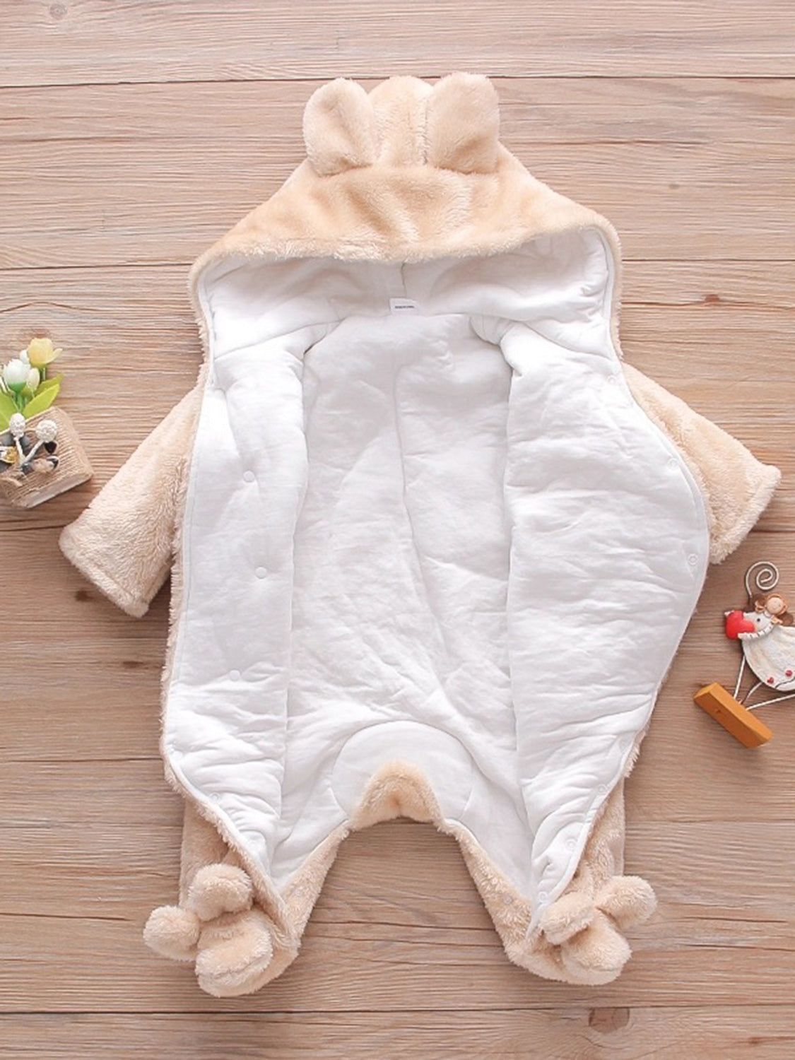 Rabbit Decor Long Sleeve Hooded Snapped Jumpsuit 