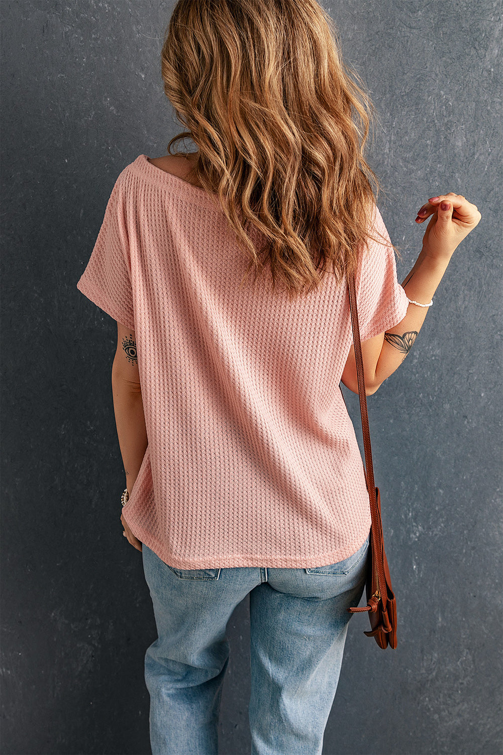 Boat Neck Waffle-Knit Top 