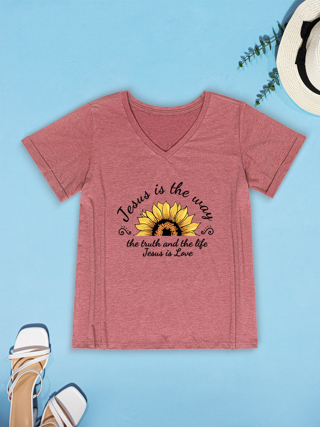 Sunflower V-Neck Short Sleeve T-Shirt 