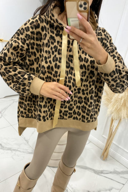 Leopard Dropped Shoulder Hoodie 